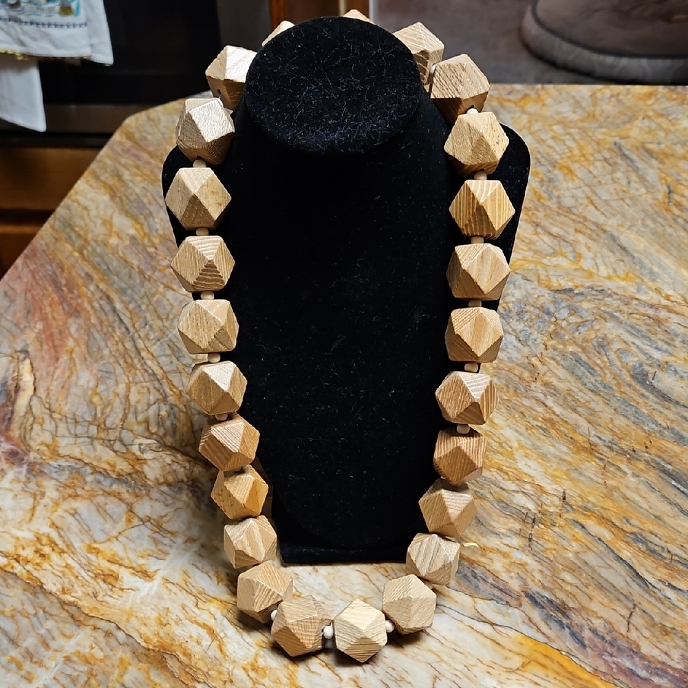 Geometric Wooden Bead Necklace